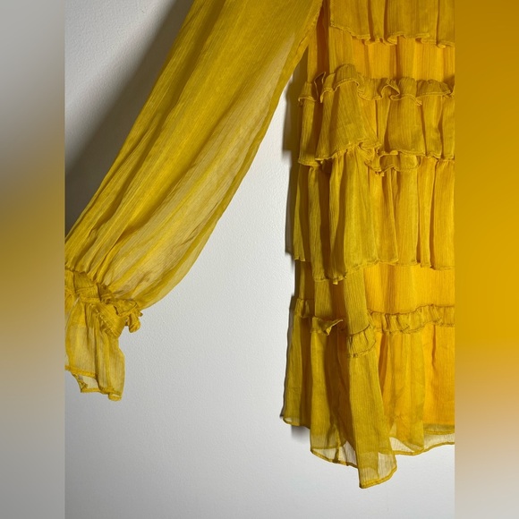 Adam Lippes | Yellow Golden Tiered Mini Dress | Long Sleeve | Women’s 2 - Picture 5 of 8